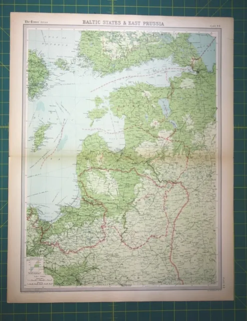 Baltic States Prussia Plate 44 Vintage 1922 Times World Atlas Antique Folio Map