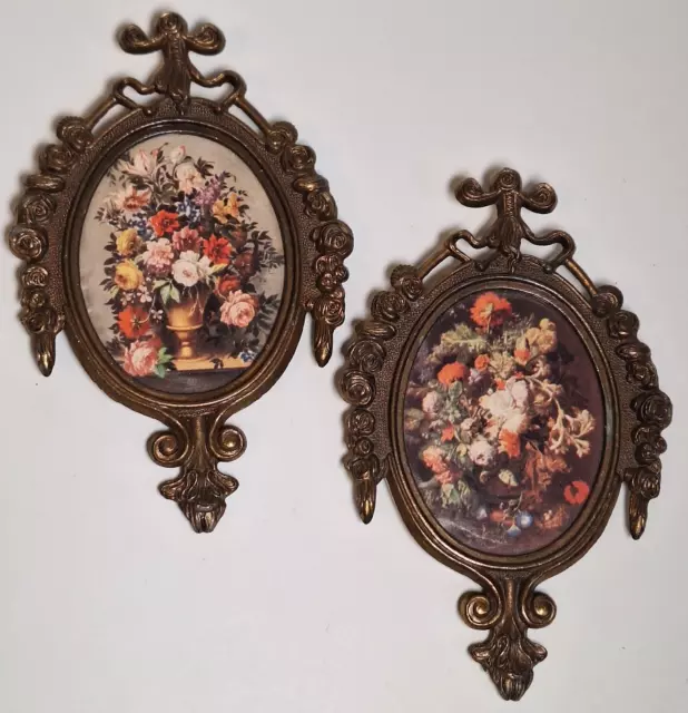 Vintage Italian Metal Oval Picture Frames Wall Hanging ITALY Small Set Of 2