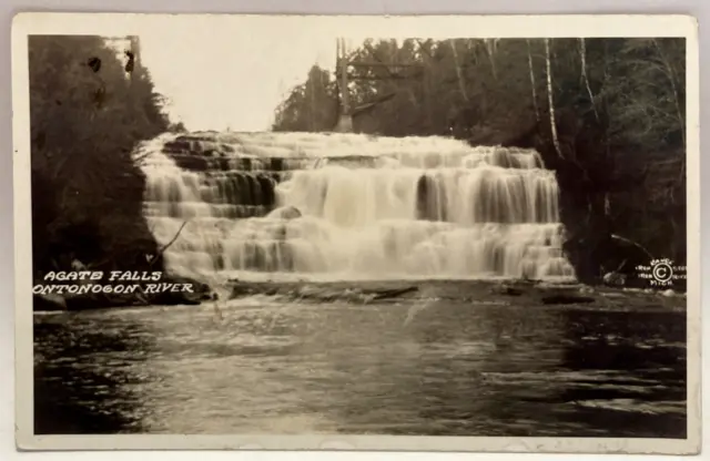 RPPC Agate Falls, Ontonagon River, Michigan MI Vintage Real Photo Postcard