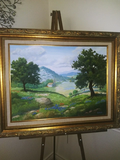 Original Bluebonnets Oil/Acrylic Painting On Canvas Signed Coreen 30 x 25 Inches