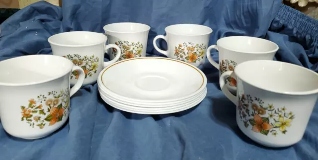 12 Pc CORELLE Corning INDIAN SUMMER Tea / Coffee Cup Fall Floral 6 Cups 6 Saucer