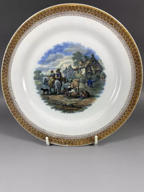 Antique Staffordshire Prattware 22cm Plate .19th Century Rural Scene.