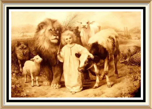 Baby Nursery Art Print A LITTLE CHILD SHALL LEAD THEM Lion Lamb Wolf Cow