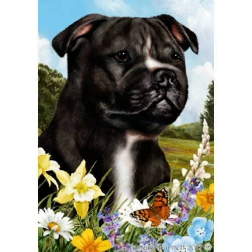 Summer House Flag - Black and White Staffordshire Bull Terrier 18231