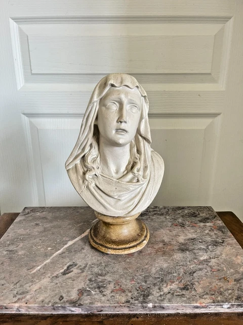 Buste Ancien En Cire – Vierge Marie – Sculpture Religieuse (Occasion, Traces Du Temps)