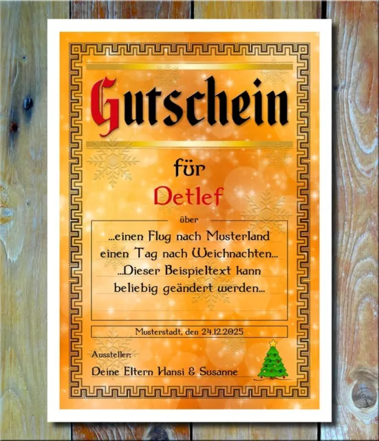 Gutschein zu Weihnachten in Gold - Geschenkidee - Individueller Wunschtext