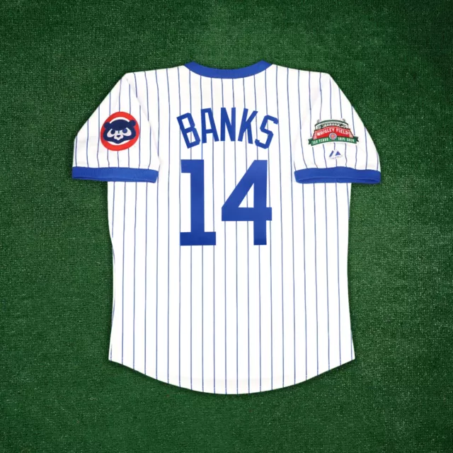 Ernie Banks Chicago Cubs Men's Home White Wrigley 100th Anniv Cooperstown Jersey