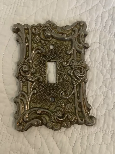 VTG Amer Tack HDWE 1967 Floral Rose Brass Light Switch Cover Plate Gold, Silver