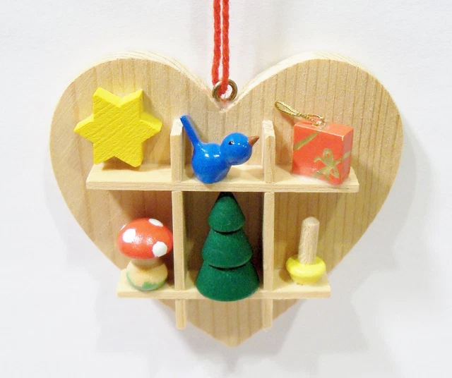 Erzgebirge Germany Heart Shelf Bird Mushroom Tree Wooden Wood Ulbricht Ornament