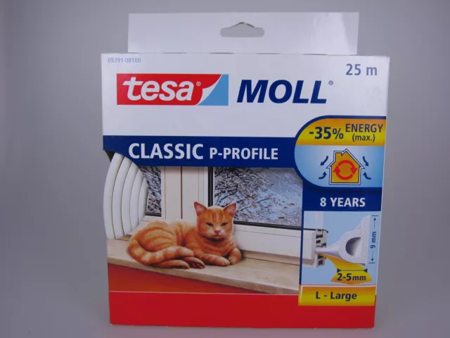 tesa Moll P-Profil Classic weiß Fensterdichtung, Türdichtung, 2-5mm, 9mm, 25m