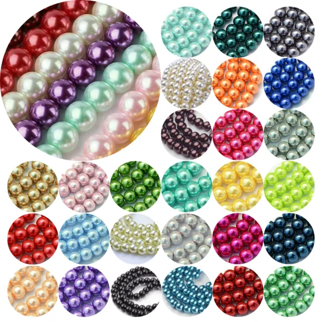 100x Glasperlen 8mm Glänzend Metallic Perlen Set Beads Glas Mix Schmuck Basteln