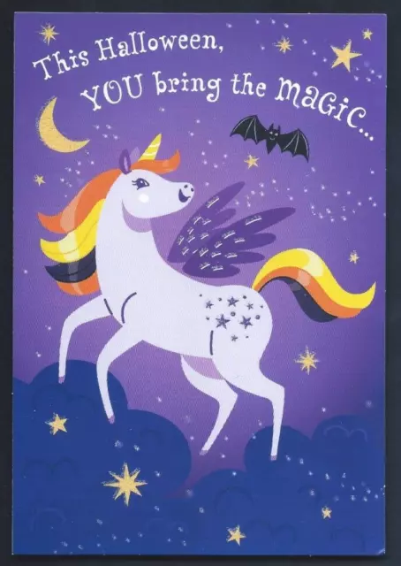 NEW Hallmark Happy Halloween Magical Unicorn Glitter Card W/Envelope