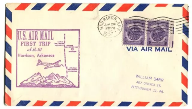 Central Airlines First Flight Harrison Arkansas - Fort Worth Texas - 1957