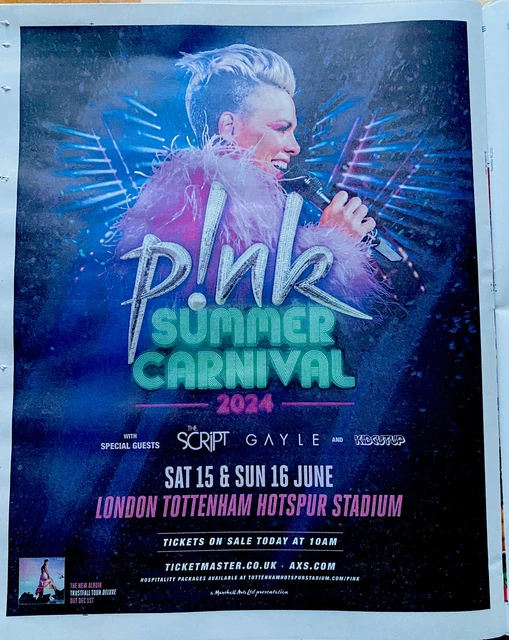 PINK TOUR AD Concert Dates Summer Carnival 2024 News Advert Poster Full