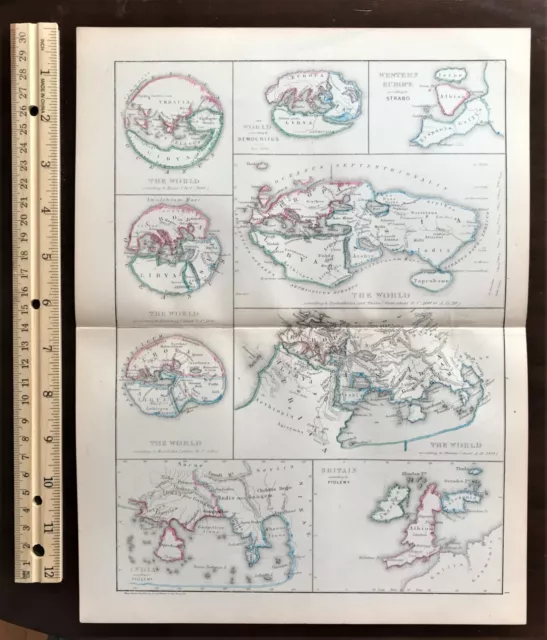 Original 1856 Classical Map ~ Geography of Ancients Maps Large Plate ~ Very Rare