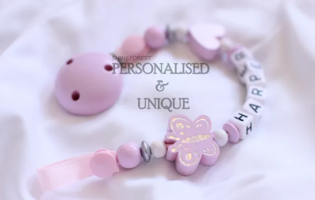 Dummy Clip Pink Butterfly Personalised Dummy Chain Pacifier Clip for Baby Girl