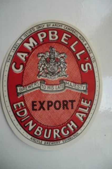 Mint Campbell Hope & King Export Edinburgh Ale Brewery Beer Bottle Label