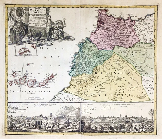 Morocco Canary Islands Madeira Homann Card Map Copperplate 1728