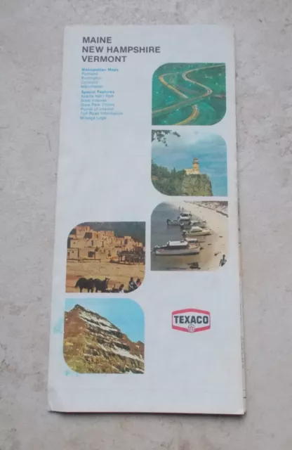 Vintage USA Maine New Hampshire Vermont Road Map TEXACO 1970s antique old