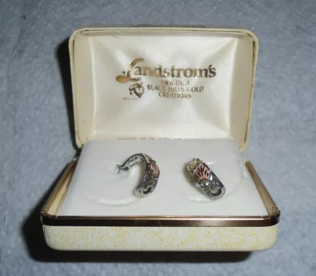 Vintage 10k Black Hills Gold on Sterling Silver Three Leaf Half Hoop Earrings