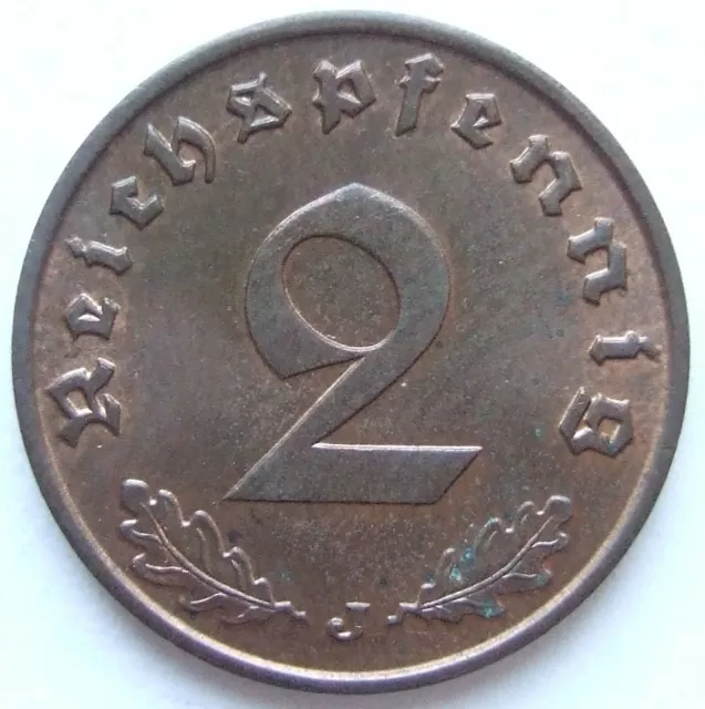Coin German Reich 3. Rich 2 Reichspfennig 1939 J IN Uncirculated