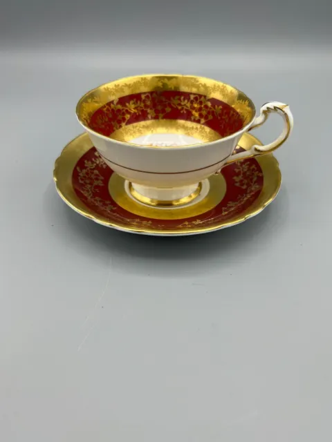 Vintage Paragon England Floral Bouquet on Gold Red Band Tea Cup & Saucer Set