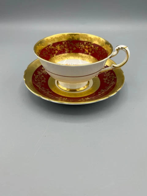 Vintage Paragon England Floral Bouquet on Gold Red Band Tea Cup & Saucer Set