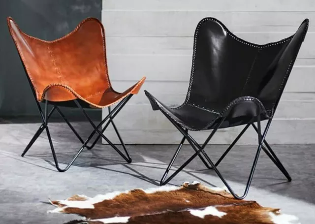 2PCS Fatto a Mano Vintage Buffalo Pelle Farfalla Sedia Casa & Giardino Mobili