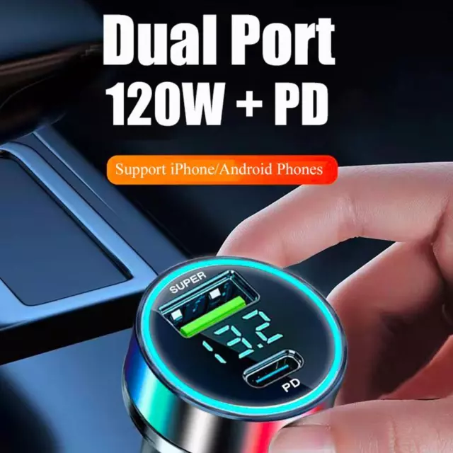 PD 20W Car Charger Super Fast Charge Adapter Type C USB 120W N3 For iPh E7V2