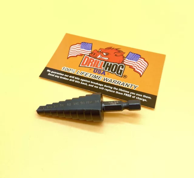 Drill Hog® Step Drill Bit 1/4"~3/4" Multi UniBit Pig Steel M60 Lifetime Warranty