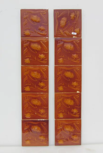 Antique Ceramic Fireplace Tiles Old Art Nouveau Flowers Leaf Tile x10 2