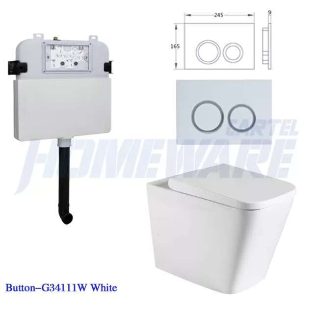 Concealed Cistern In Wall Toilet Suite Box Rim Floor Pan Dual Flush Button WELS