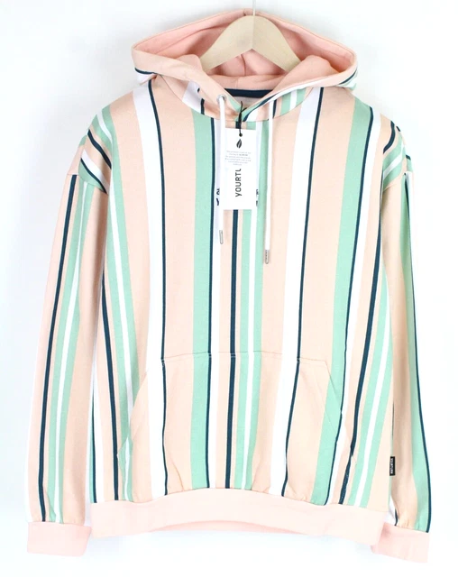 Yourturn L Uomo Felpa Rosa Menta a Righe Manica Lunga Misto Cotone con Cappuccio