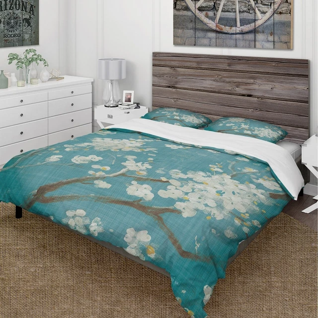Designart 'Blue Cherry Blossoms II' Cottage Bedding Set -