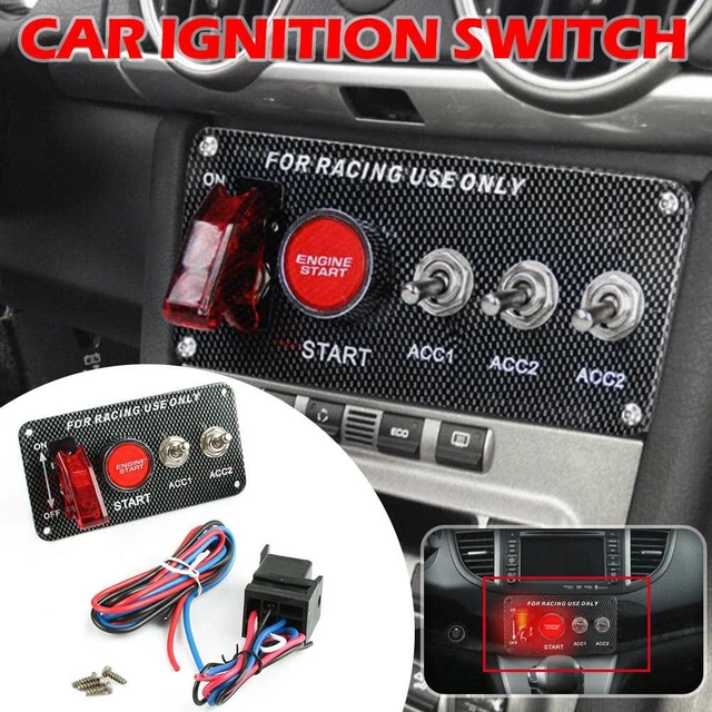 CARBON IGNITION SWITCH Panel Engine Start Push Button LED 12V Toggle