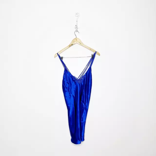 VTG y2k 90s FREDERICK'S OF HOLLYWOOD satin chemise slip blue sequin womens S