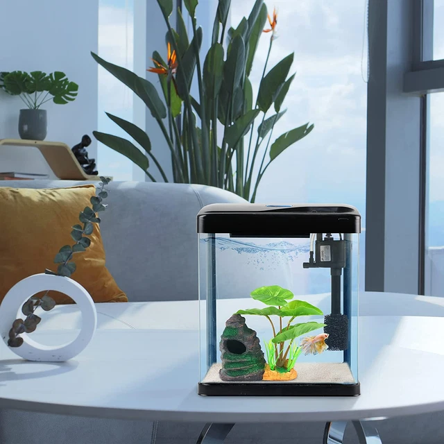 Betta Fish Tank Self Cleaning Glass 2 Gallon Small Aquarium Starter Kits Desktop 3