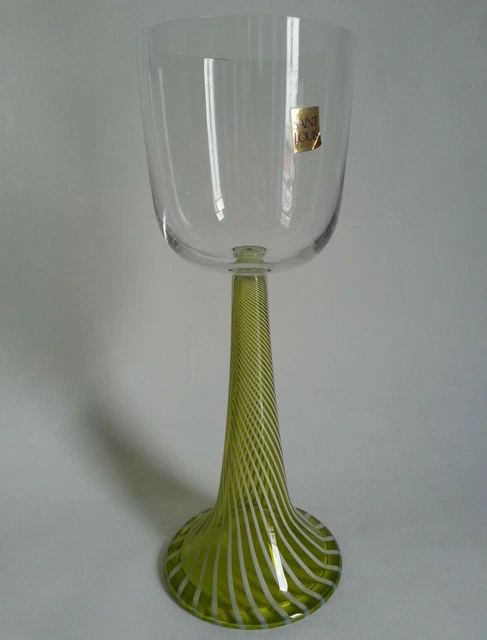 RARISSIME TRES GRAND VERRE VASE en CRISTAL SAINT LOUIS pied COULEUR JAUNE 31,3cm
