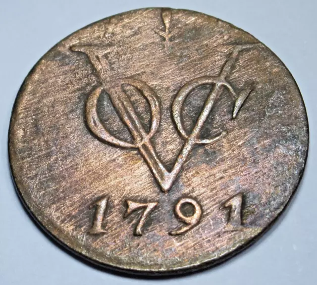1791 New York Penny VOC Netherlands East Indies Dutch 1 Duit Antique 1700's Coin