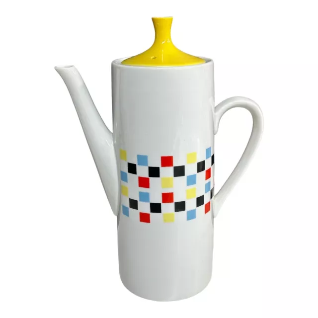 MCM Colorful Checked Coffee Tea Pot Fred Roberts San Francisco Porcelain 1970s