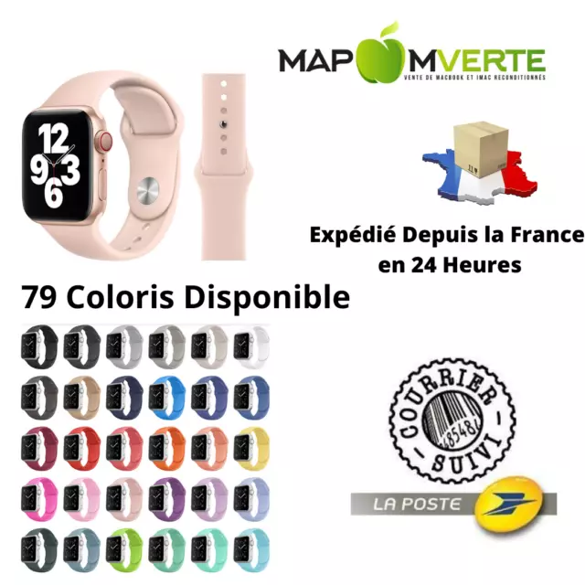 Bracelet Silicone Sport pour Apple Watch 38 40 41 42 44 45 mm Serie 8 7 6 5 4 SE