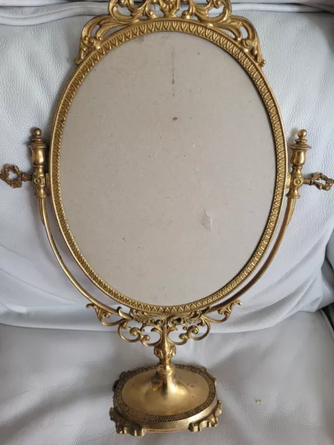 70's Reproduction TILT DRESSING TABLE MIRROR ORNATE BAROQUE BRASSED METAL FRAME