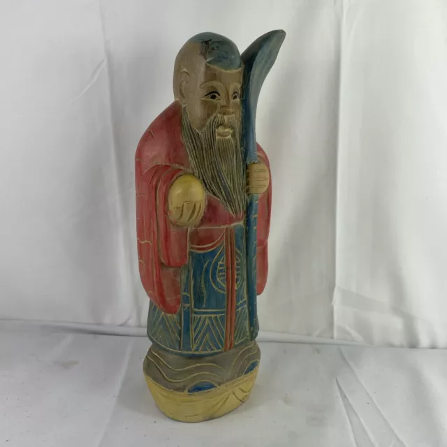 Vintage Wooden Hand Carved Chinese Figure Large 14” Tall