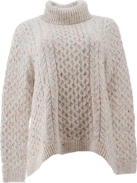 Lands' End Long Slv Turtleneck Sweater Fresh Ivory Donegal PL NEW 505351