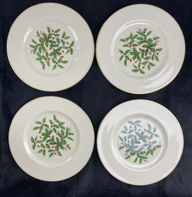 SET 4 LENOX china HOLIDAY Presidential Special Salad Plates 8-1/8" Gold Rim EUC