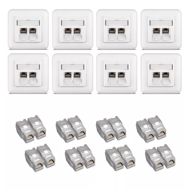 16x module Keystone cat 6A RJ45 blindé snap-in avec 8x prise murale réseau