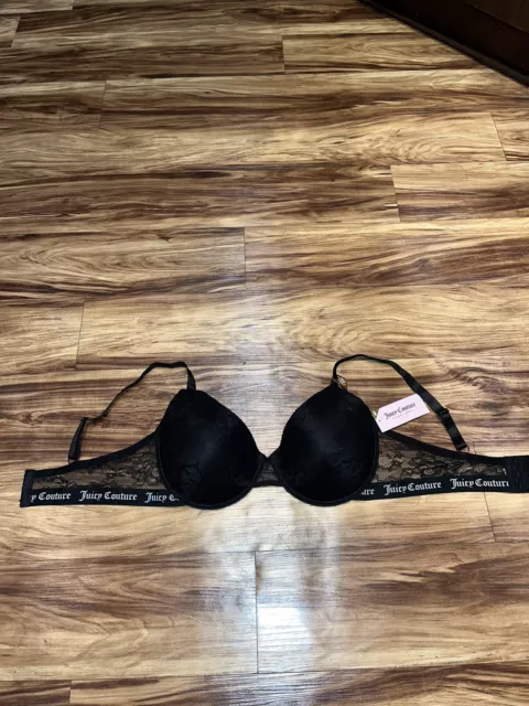JUICY COUTURE BLACK Lace Bra Size 38 DD Underwire Padded $25.00