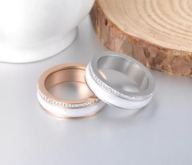 Damen Ring aus Edelstahl & Keramik mit Zirkonia Steinen