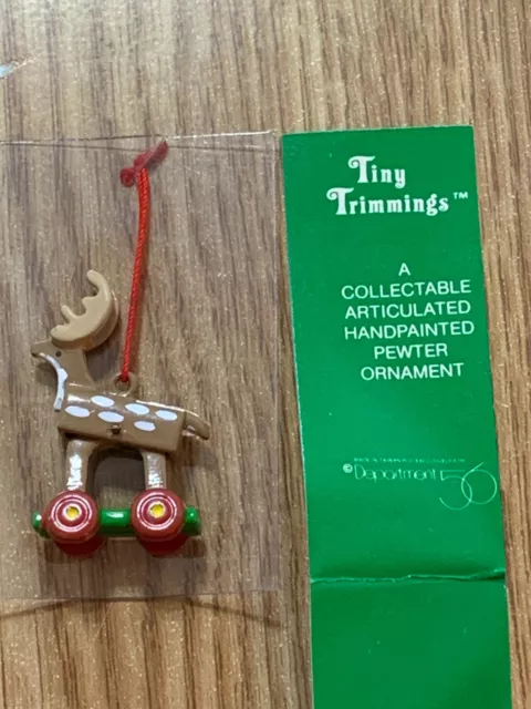 Dept. 56 Pewter Ornament Tiny Trimmings Reindeer on Wheels 88513  NioB   [e1]