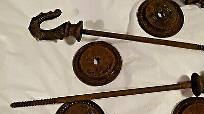 Eastlake Antique Victorian hardware Ceiling lamp plant long iron hook & canopy 6 3
